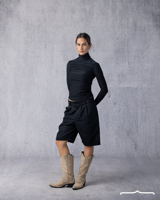 Draped High Neck Top in Black for women