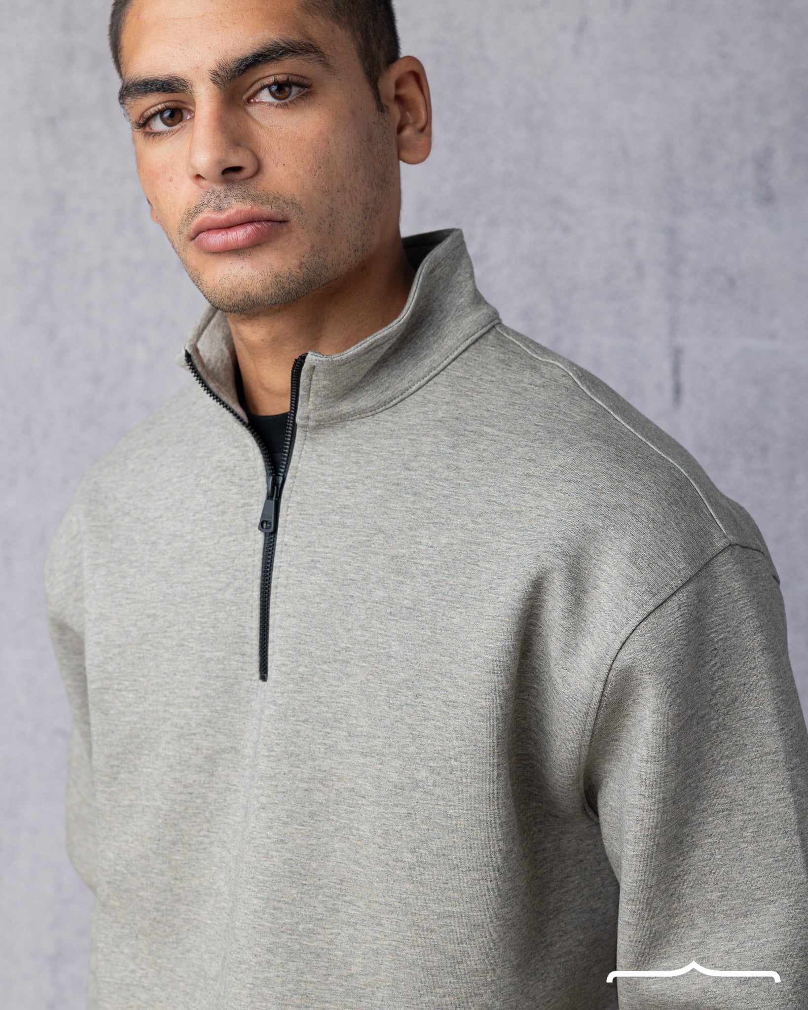 men's Zip-Collar Sweatshirt in Light Grey