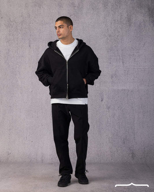 Two-Way Zip Hoodie in Black