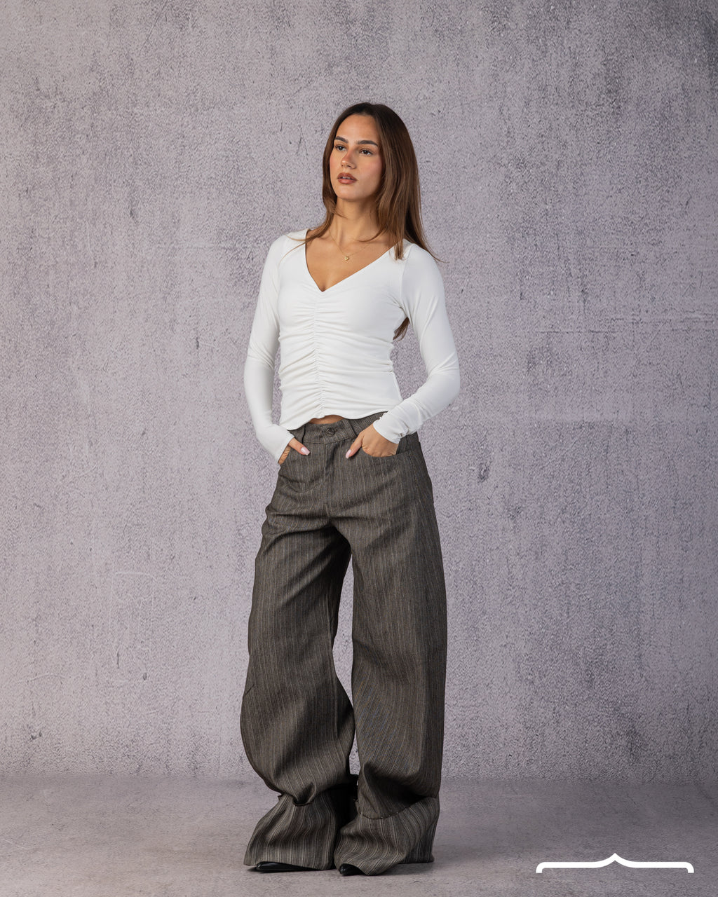 Ruched V-Neck Top in White