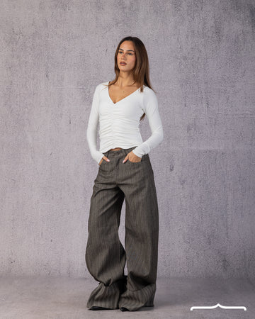 Ruched V-Neck Top in White