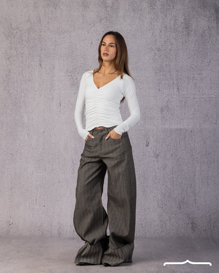 Ruched V-Neck Top in White