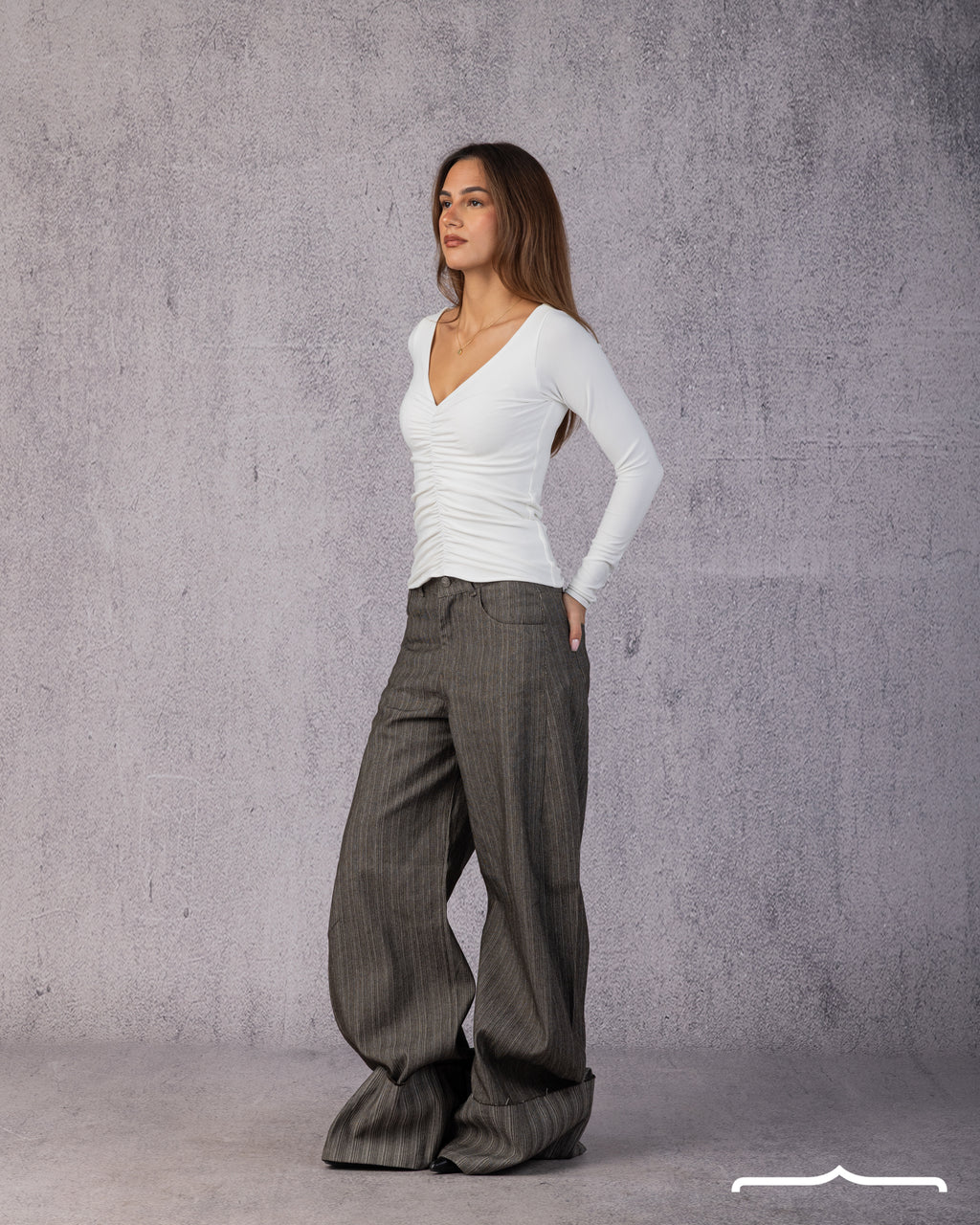 Ruched V-Neck Top in White