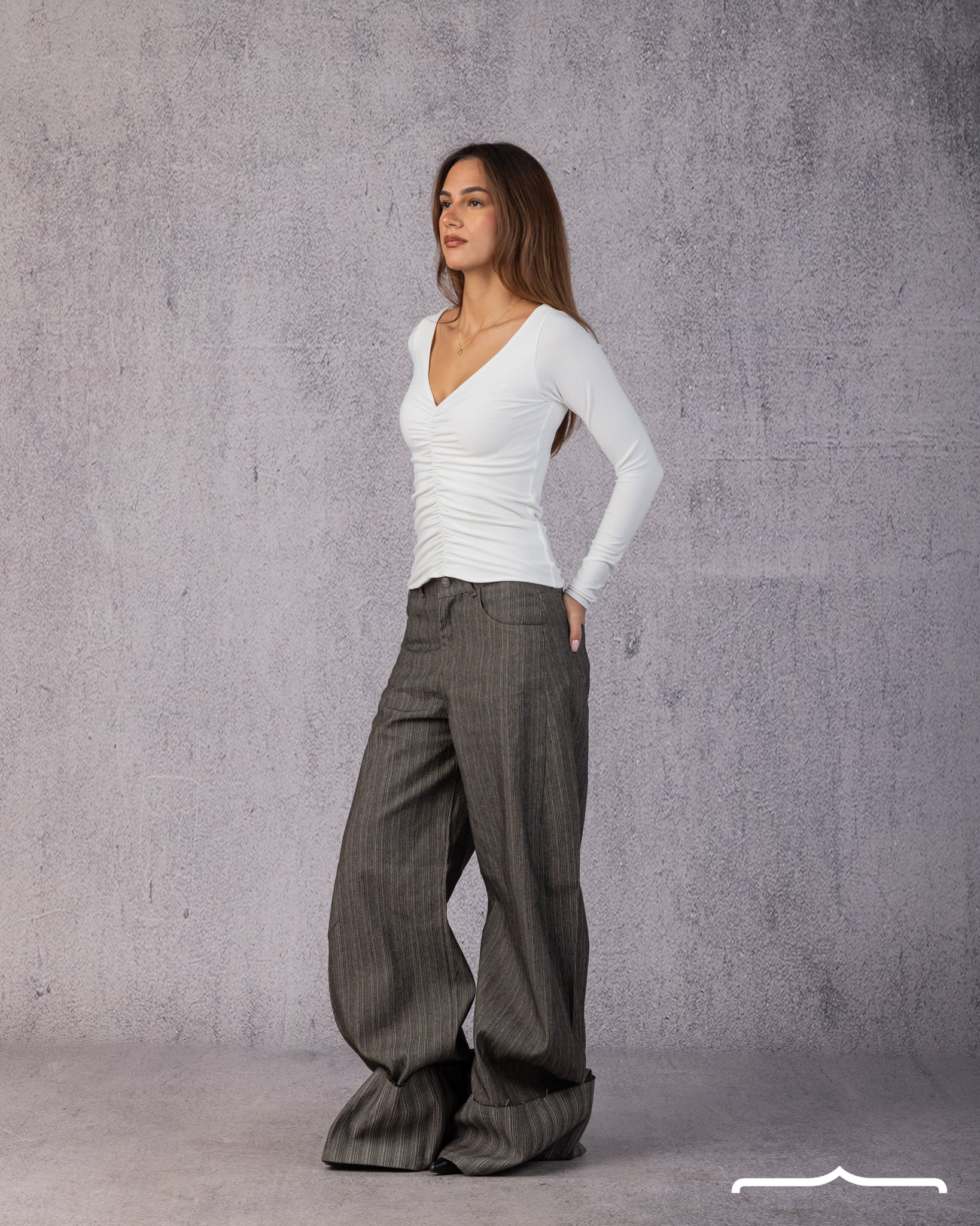 Ruched V-Neck Top in White