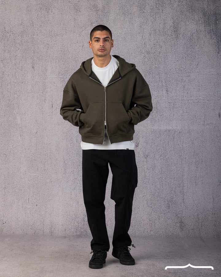 Two-Way Zip Hoodie in Dark Olive