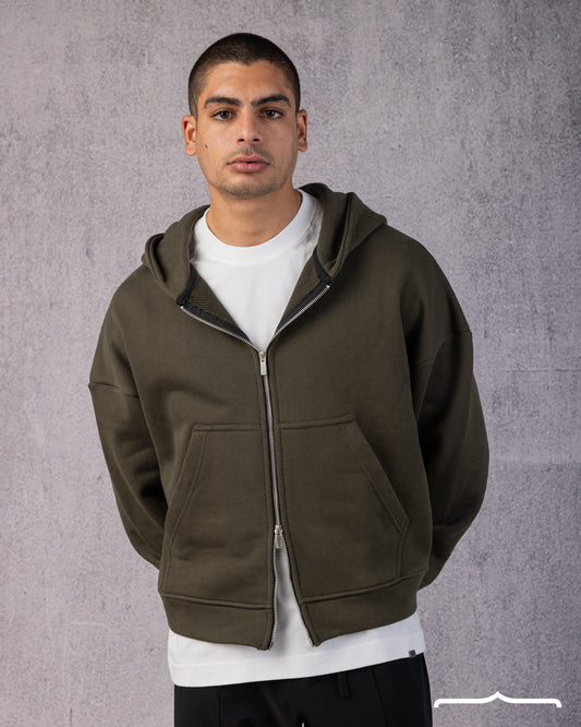 Two-Way Zip Hoodie in Dark Olive
