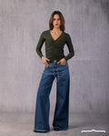 Ruched V-Neck Top in Olive