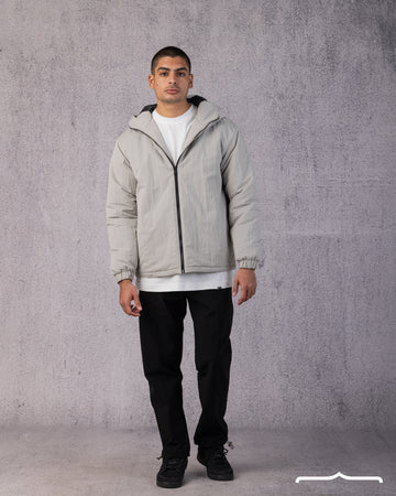 Hooded Puffer Waterproof Jacket in Light grey