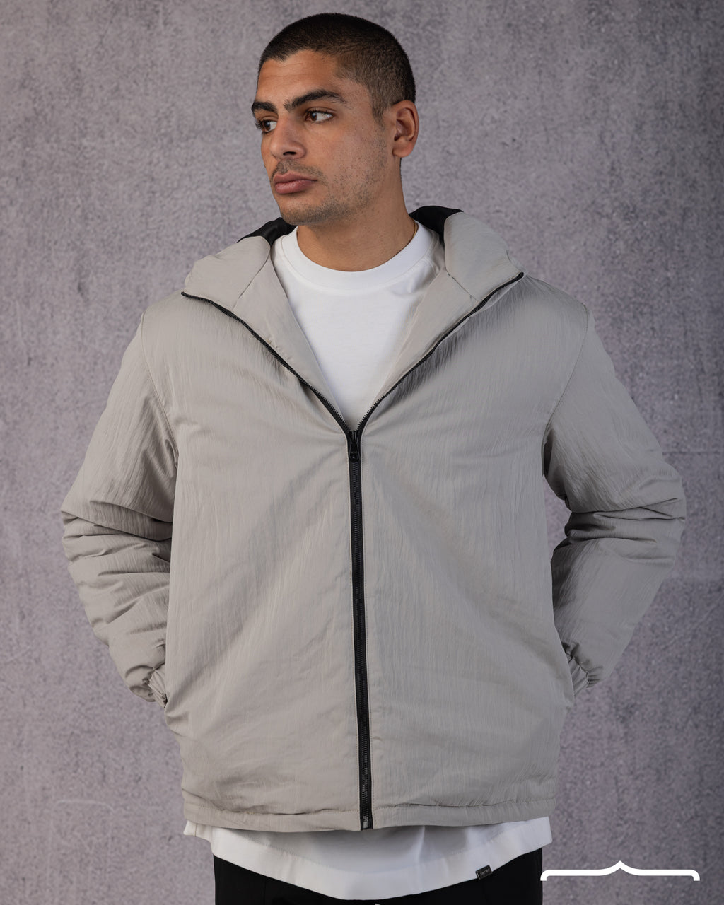 Hooded Puffer Waterproof Jacket in Light grey