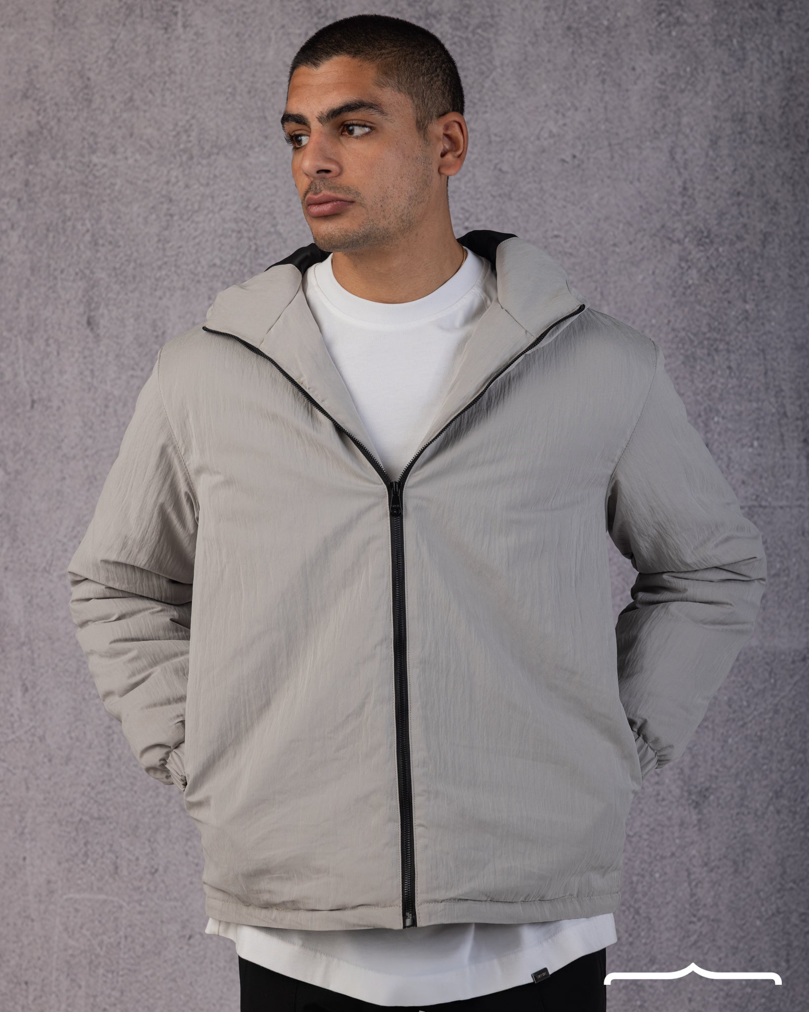 Hooded Puffer Waterproof Jacket in Light grey