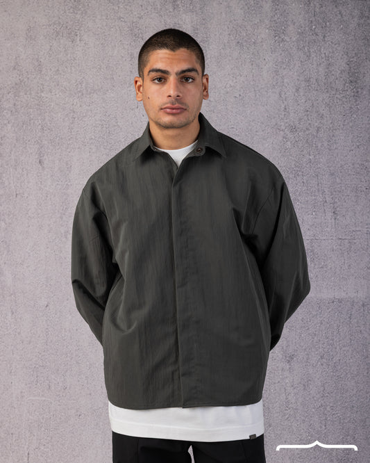Structured Utility Oversize Waterproof Shirt in Olive