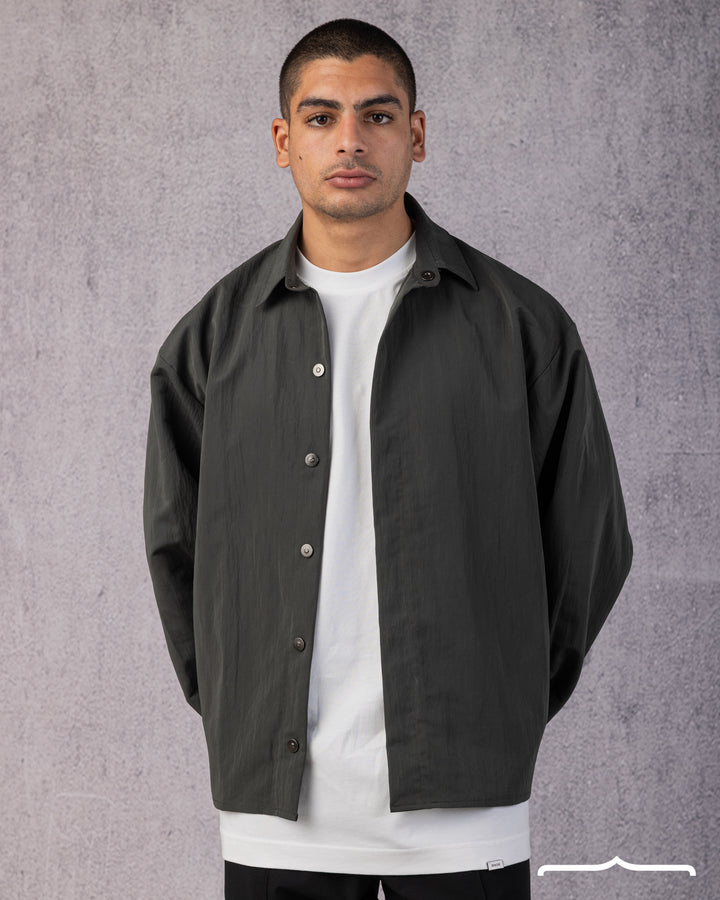 Structured Utility Oversize Waterproof Shirt in Olive