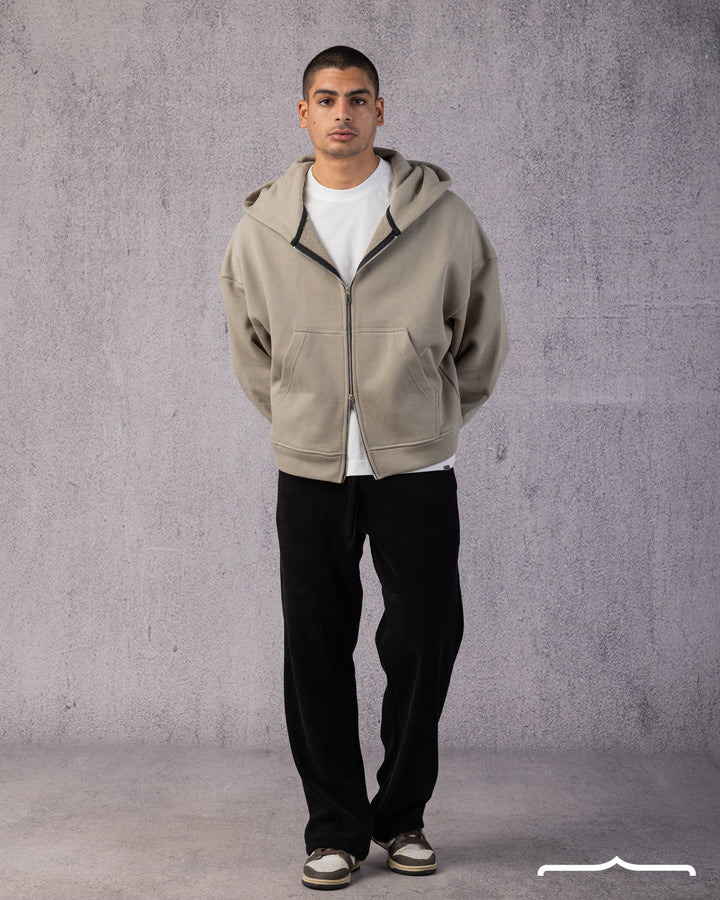 Two-Way Zip Hoodie in Light Olive