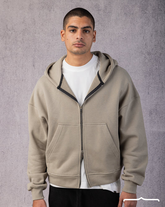 Two-Way Zip Hoodie in Light Olive
