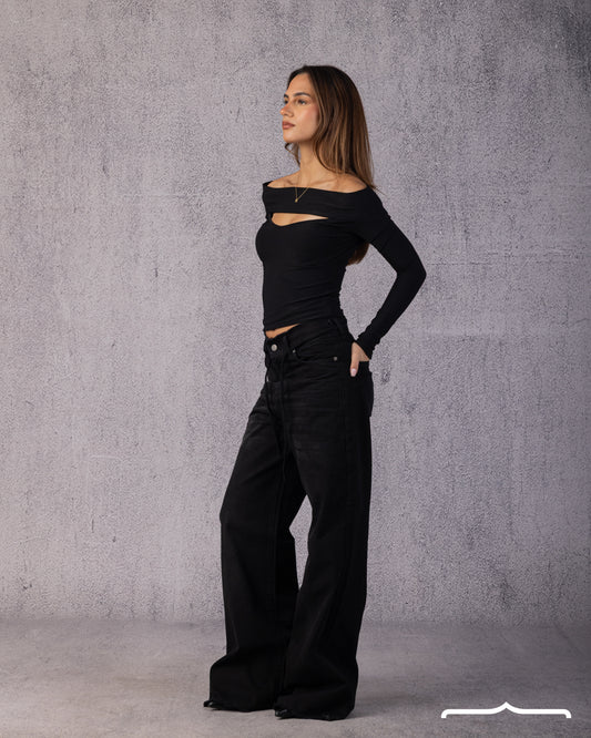 Off-Shoulder Cut-Out Top in Black