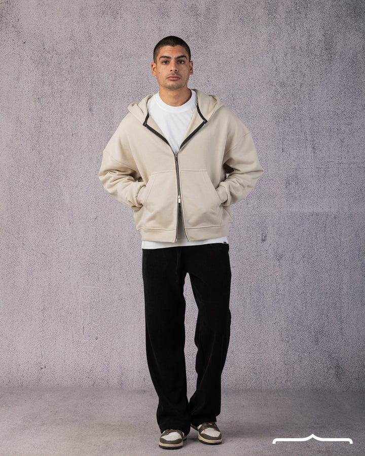 Two-Way Zip Hoodie in Beige