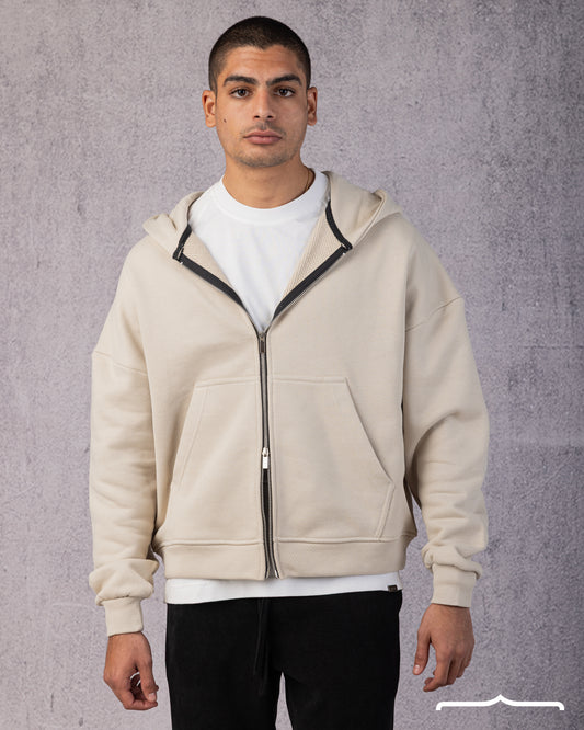 Two-Way Zip Hoodie in Beige