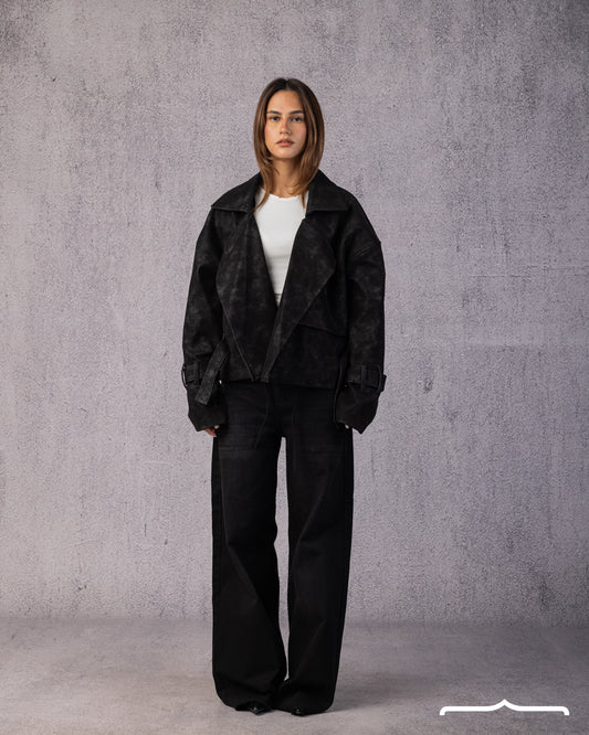 Genuine Suede Belted Jacket in Black