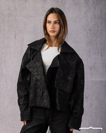 Genuine Suede Belted Jacket in Black