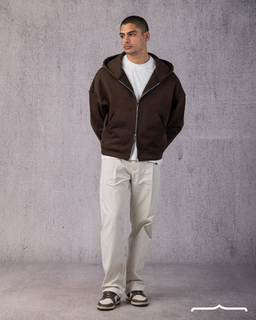 Two-Way Zip Hoodie in Brown