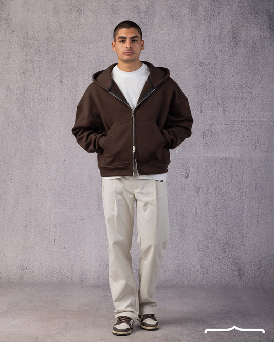 Two-Way Zip Hoodie in Brown