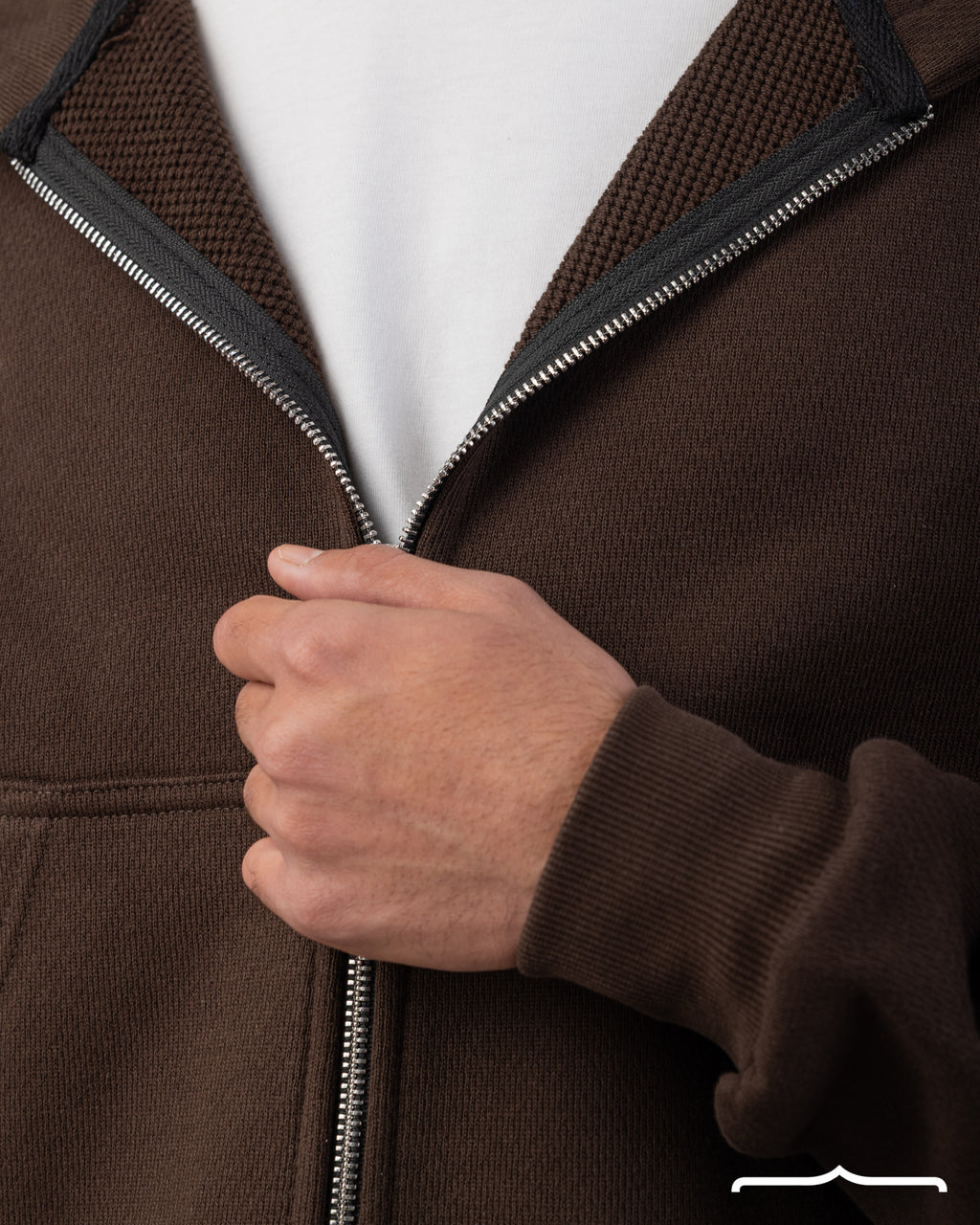 Two-Way Zip Hoodie in Brown