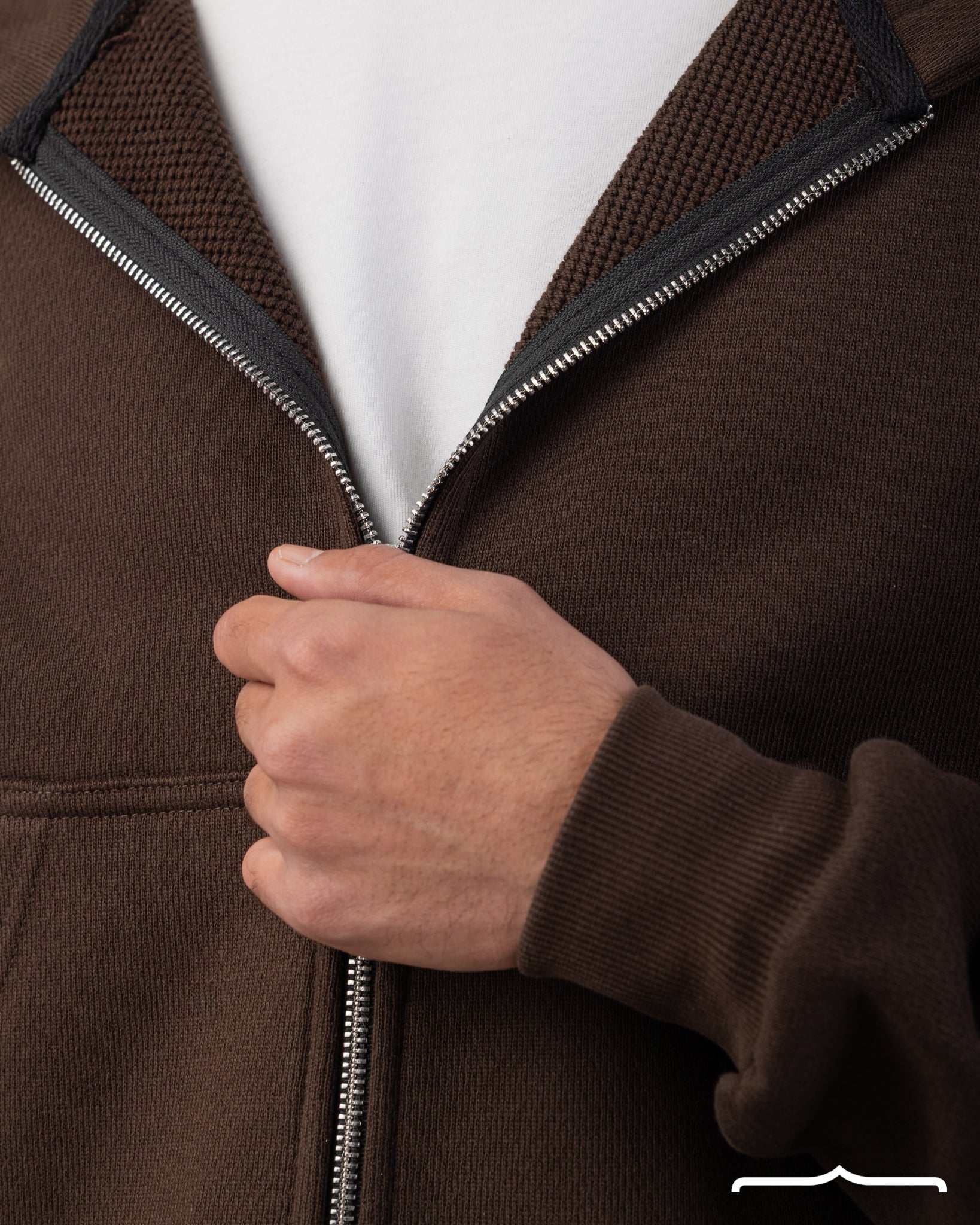 Two-Way Zip Hoodie in Brown