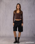 Ruched V-Neck Top in Brown