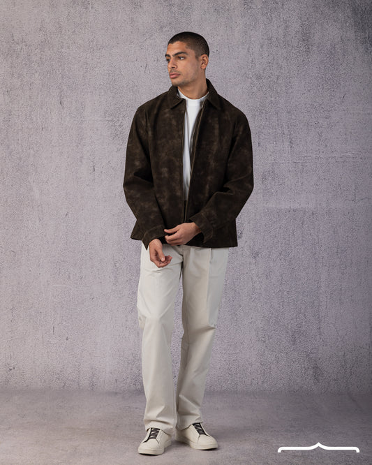 Statement Genuine Suede Jacket in Brown