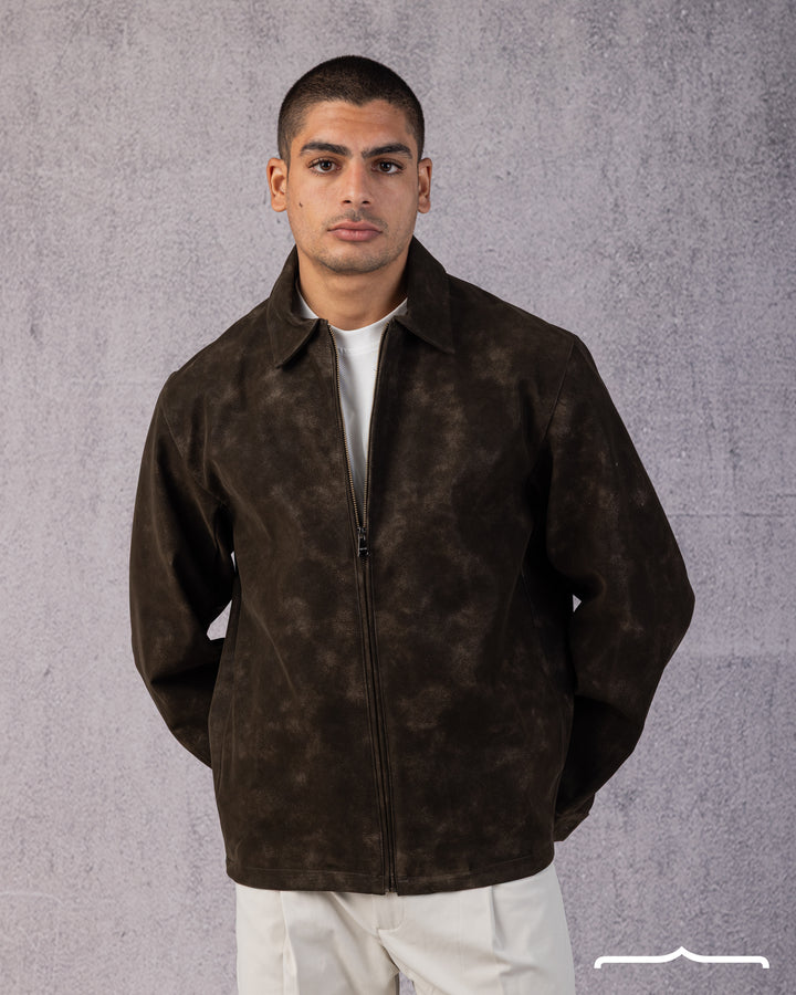 Statement Genuine Suede Jacket in Brown