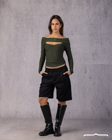 Off-Shoulder Cut-Out Top in Olive