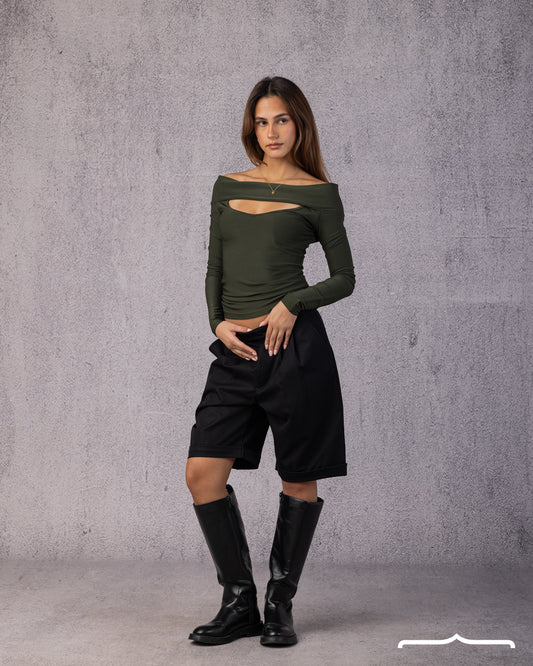 Off-Shoulder Cut-Out Top in Olive