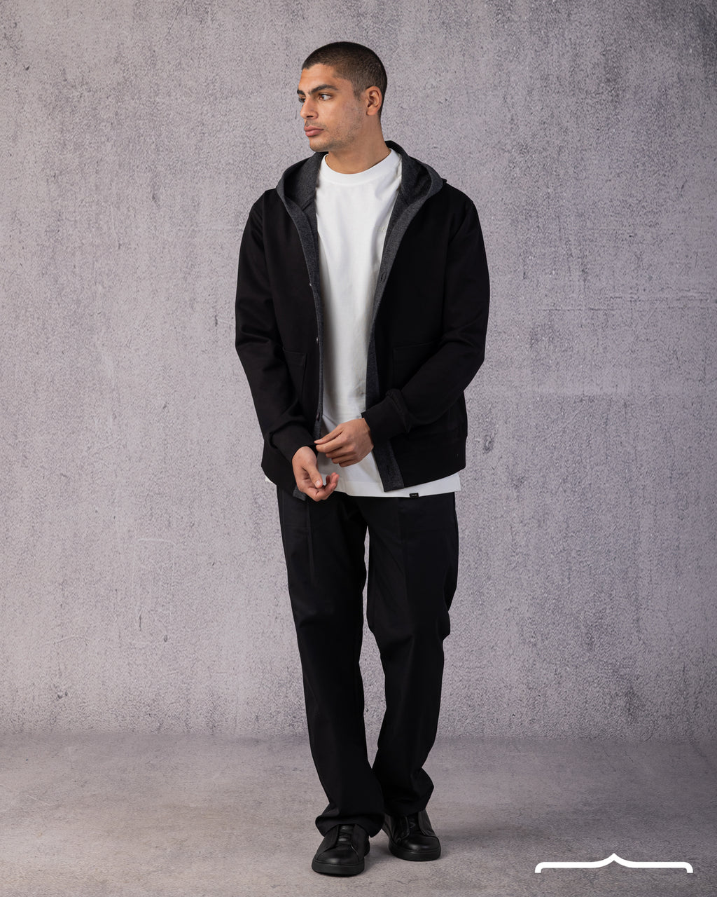 Layered Hooded Cardigan in Black