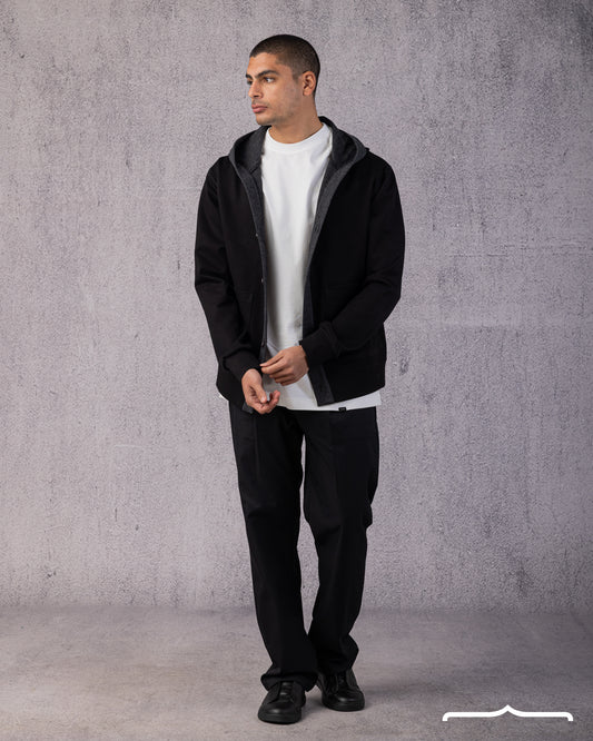 Layered Hooded Cardigan in Black