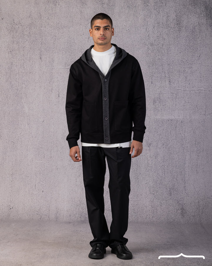 Layered Hooded Cardigan in Black