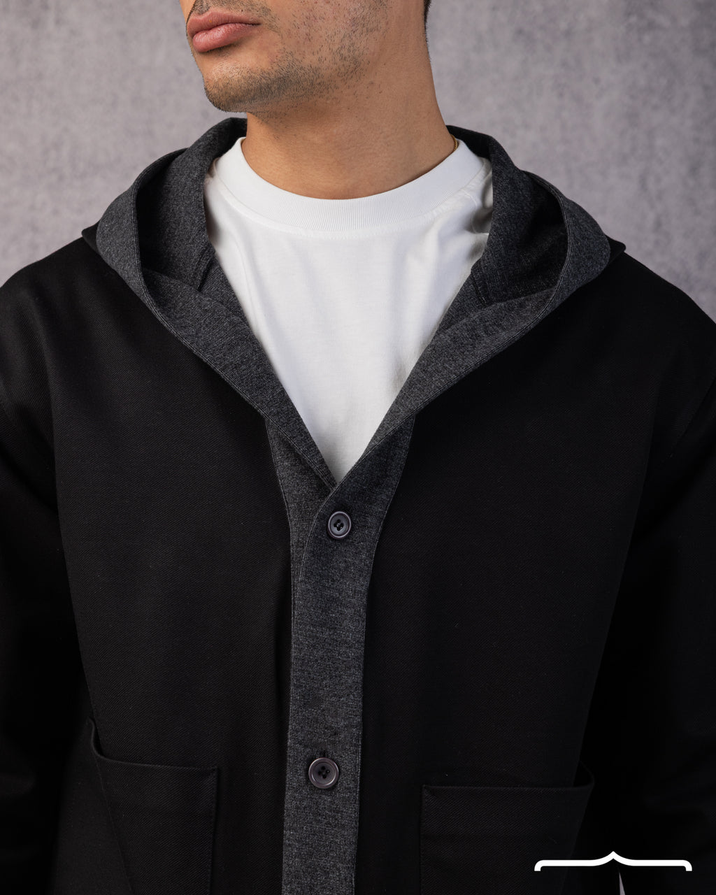 Layered Hooded Cardigan in Black