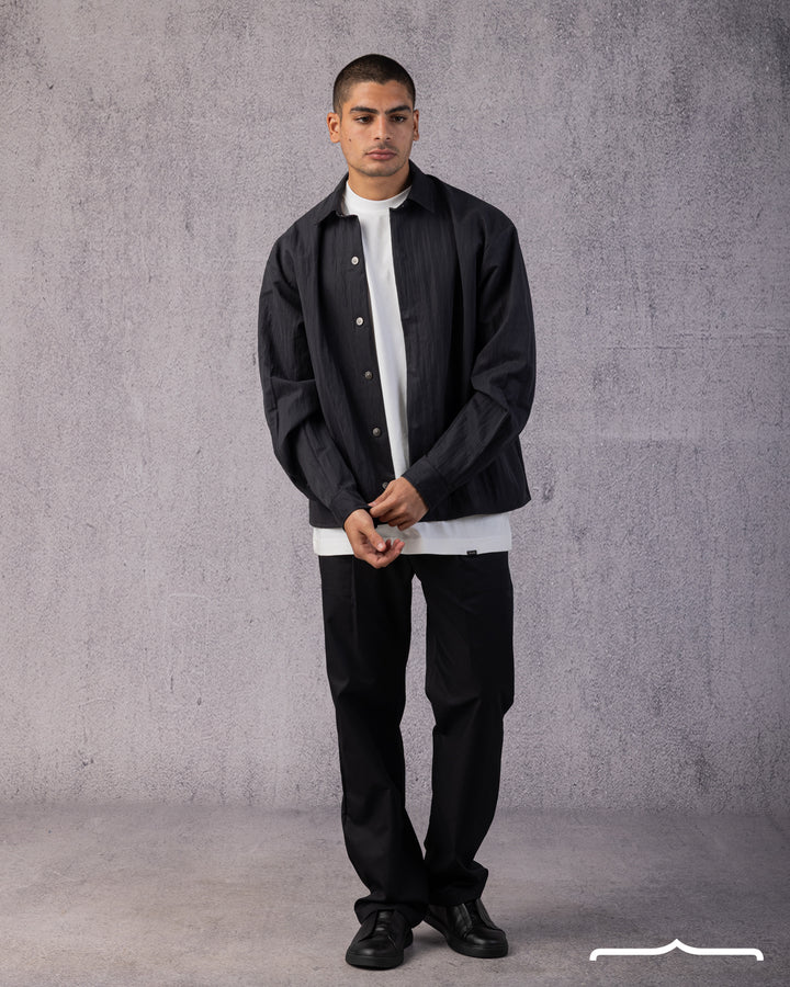 Structured Utility Oversize Waterproof Shirt in Black
