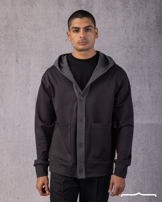 Layered Hooded Cardigan in Dark Grey