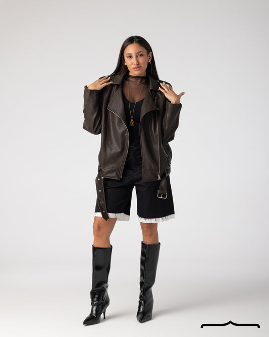 Oversized Brown Leather Jacket