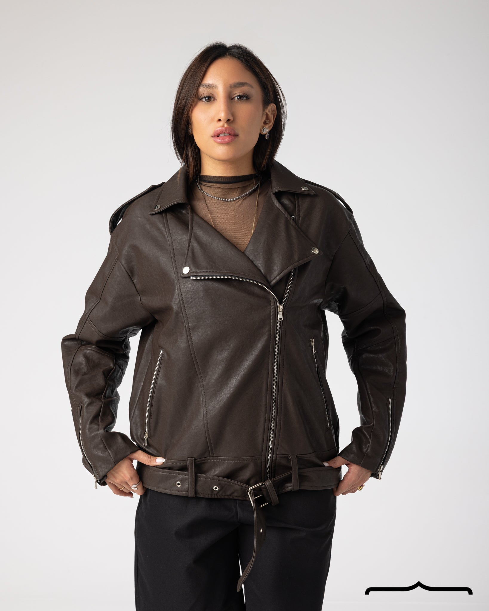 Oversized Brown Leather Jacket