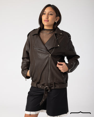 Oversized Brown Leather Jacket
