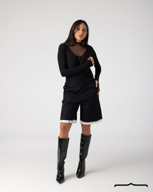 Mesh Top with Finger Cut Out Detail in Black