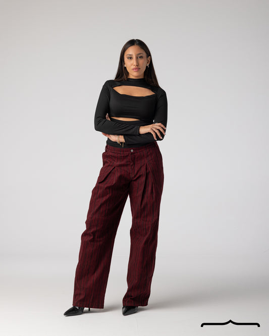 Wide-Leg Burgundy Denim