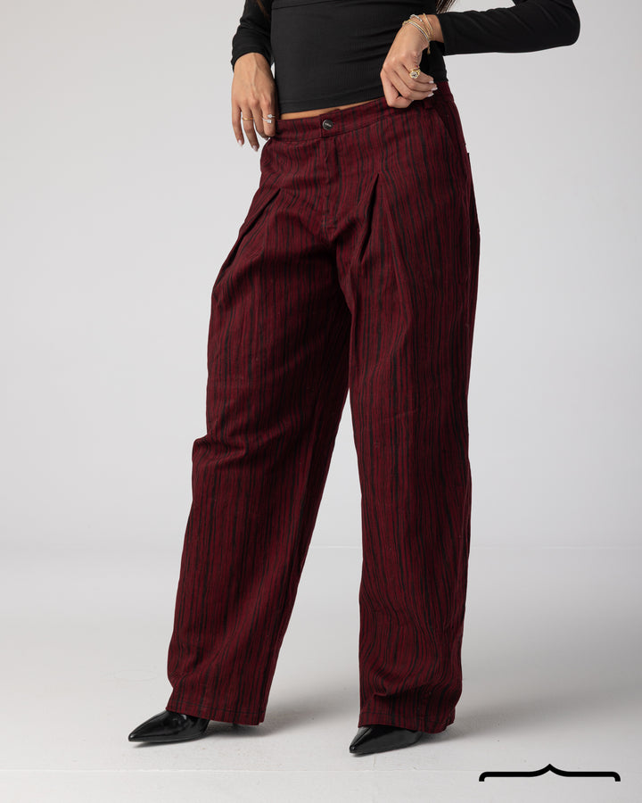 Wide-Leg Burgundy Denim