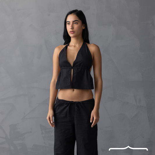 Halter top linen set in Black