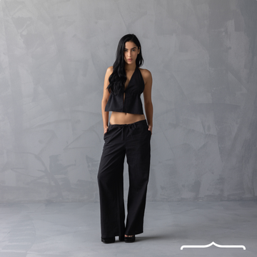 Halter top linen set in Black