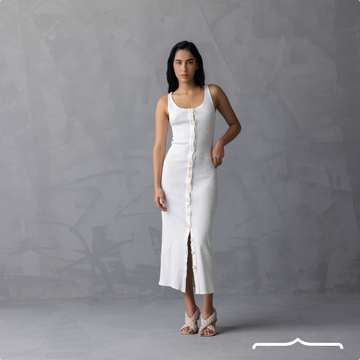 Stretchy ribbed dress in White