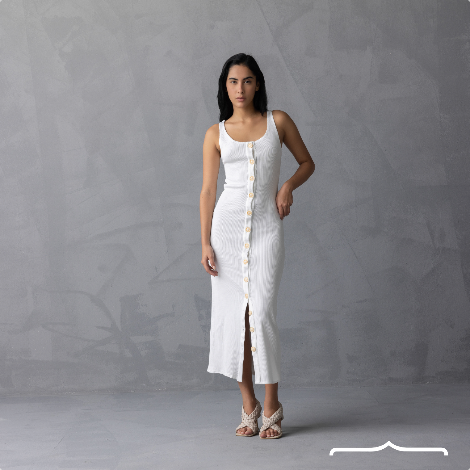 Stretchy ribbed dress in White