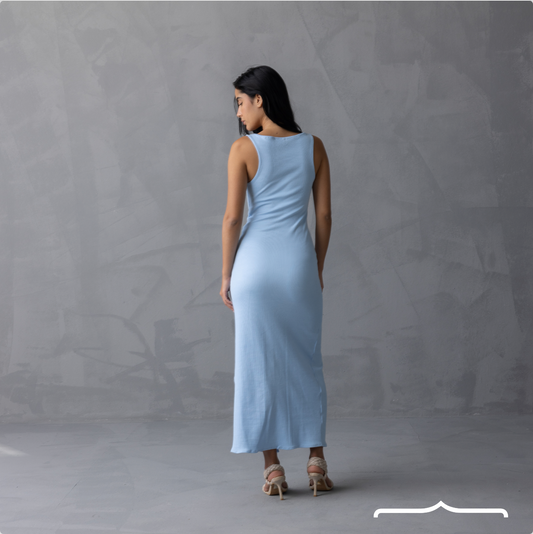 Stretchy ribbed dress in Baby Blue