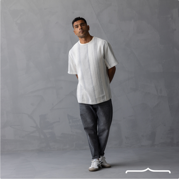 Striped Oversize Raw edge Coller in White X Grey V2